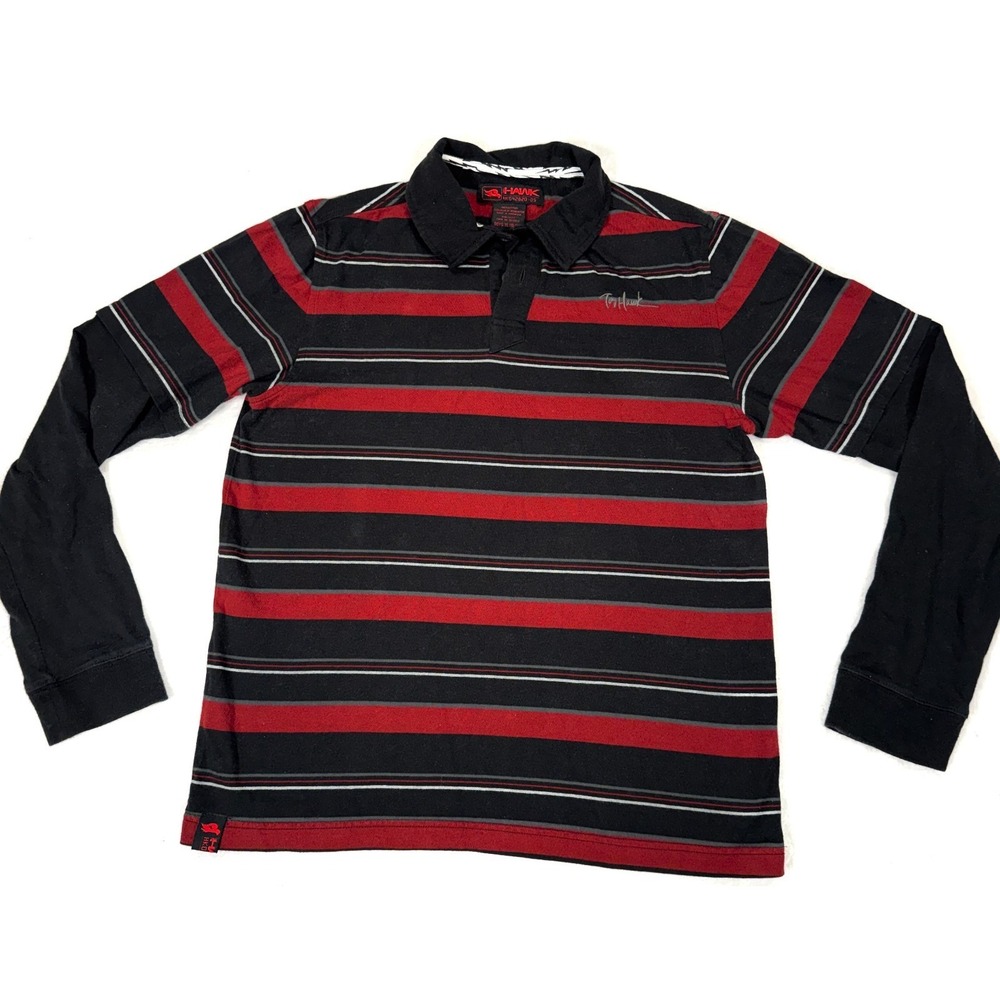 Tony Hawk Polo Shirt Boys XL 18-20 Years Black Red Striped Long Sleeve skater
